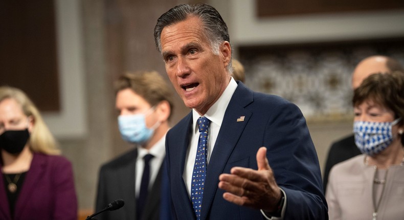 Sen. Mitt Romney, R-Utah, speaks during a news conference with a group of bipartisan lawmakers to unveil a COVID-19 emergency relief framework in the Dirksen Senate Office Building in Washington on Tuesday, Dec. 1, 2020.
