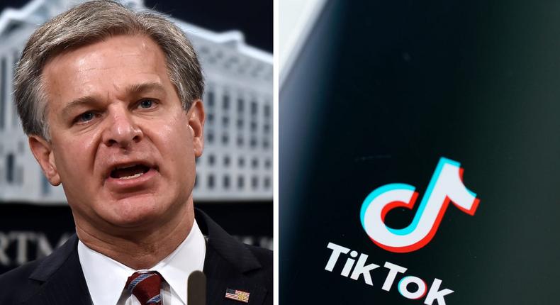 FBI Director Chris Wray, left, and TikTok, right, in a composite image.Getty Images