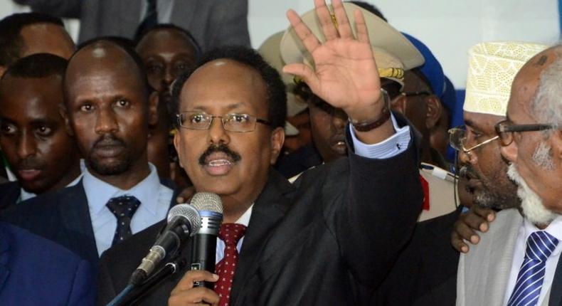 Newly elected President of Somalia and former Prime Minister Mohamed Abdullahi, better known by his nickname Farmajo, delivers an address in Mogadishu, on February 8, 2017