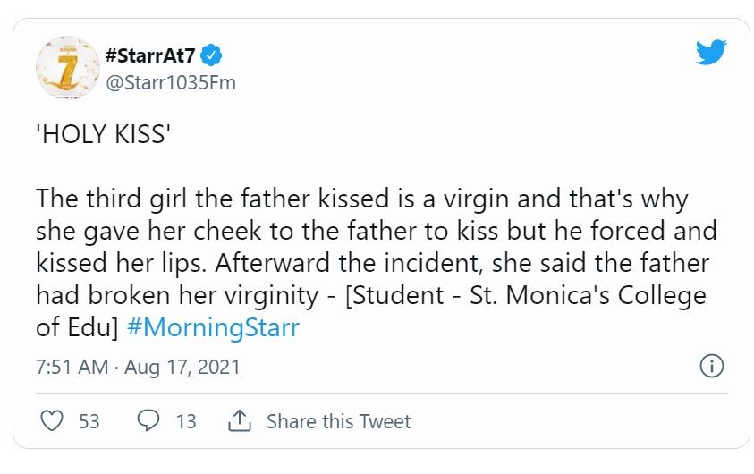 He’s broken my virginity with that kiss – 3rd teacher trainee kissed by Reverend Father
