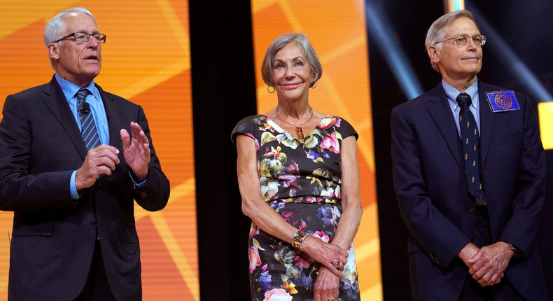 Rob, Alice and Jim Walton at a Walmart annual meeting in Fayetteville, Arkansas.Rick T. Wilking/Getty Images