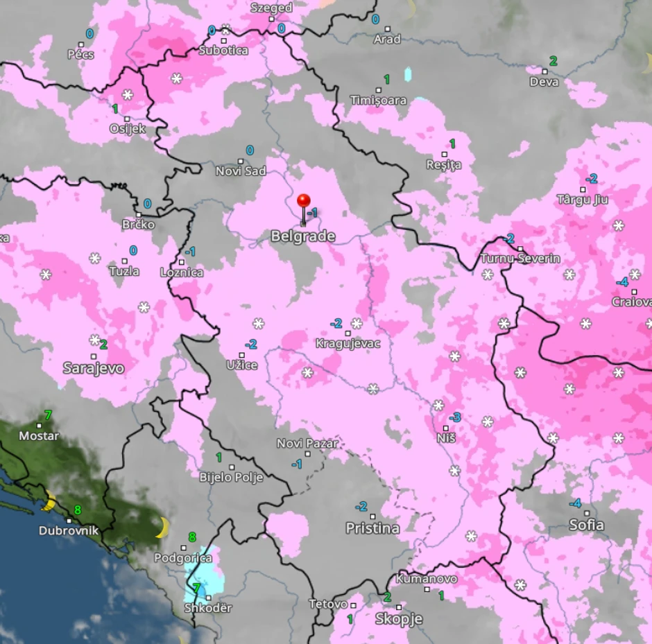 Kretanje padavina u Srbiji sutra u 21 čas