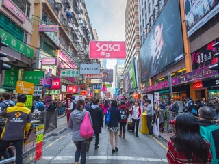 Mongkok, biznesowo-handlowa dzielnica w Hongkongu, grudzień 2014