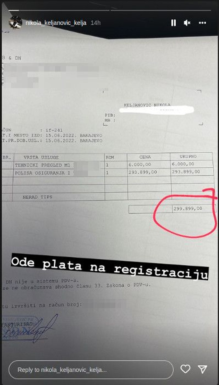 Račun za registraciju