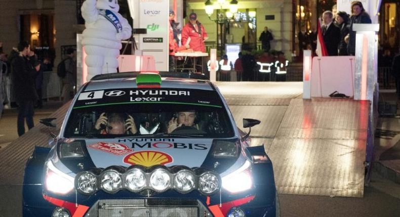 New Zealand driver Hayden Paddon and co-driver John Kennard start of the 85th Monte Carlo Rally on January 19, 2017