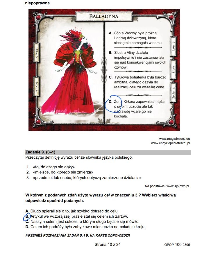 Egzamin ósmoklasisty 2023: Odpowiedzi do arkusza CKE z polskiego – strona 10