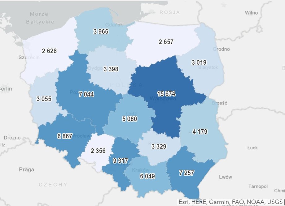 Dzienna liczba szczepień w województwach