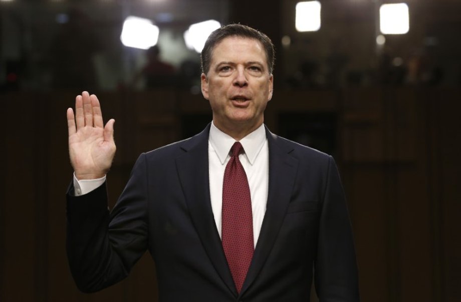 Former FBI Director James Comey sworn in to testify at a hearing in Washington