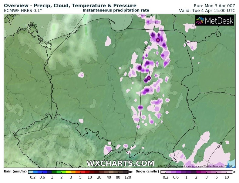 Opady w nadchodzących godzinach będą wyłącznie przelotne