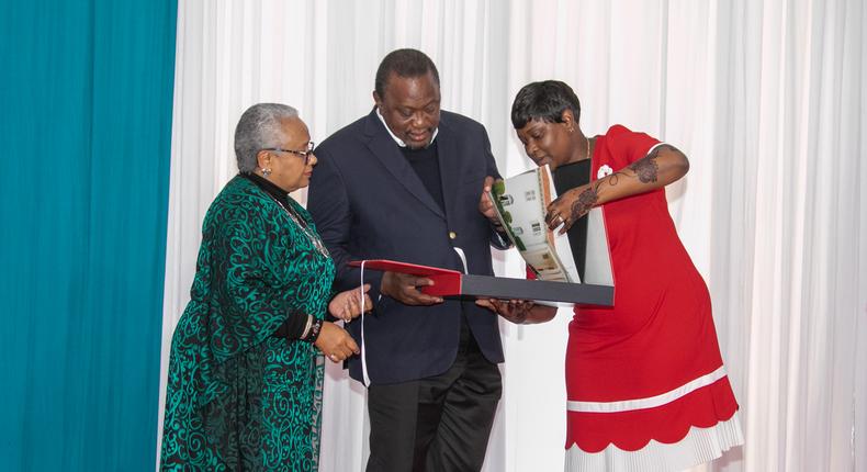 President Uhuru Kenyatta, First Lady Margaret Kenyatta and State House Spokesperson Kanze Dena 