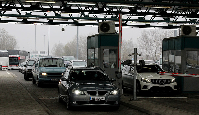 Entrance of the Horgos border crossing to Serbia from Hungary 