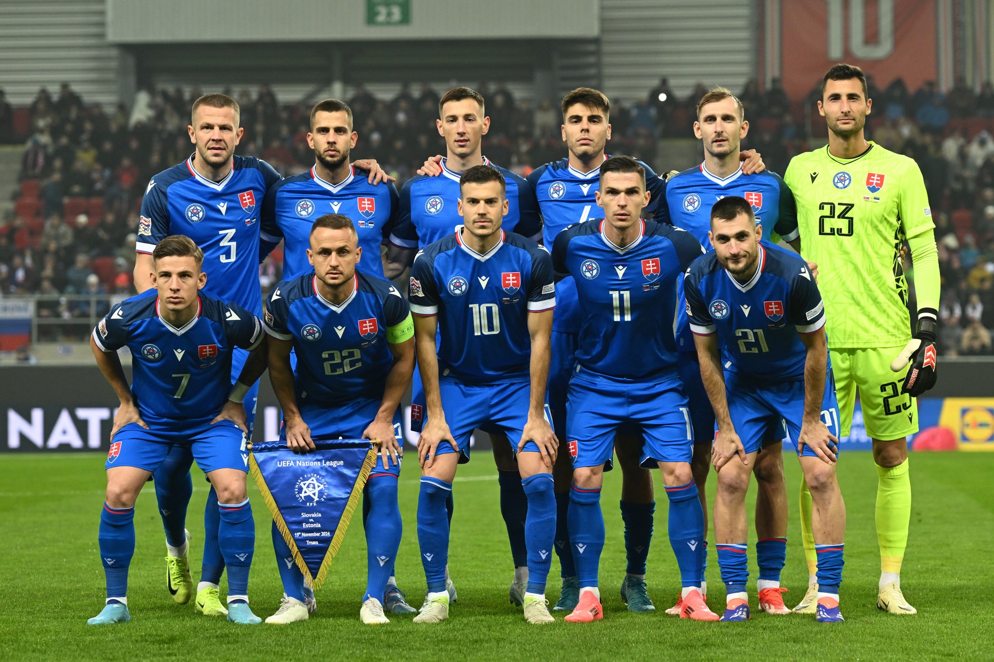 Základná jedenástka Slovenska pred zápasom s Estónskom.
