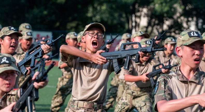 Middle-school freshmen taking part in military training in Hangzhou, in China’s Zhejiang province.