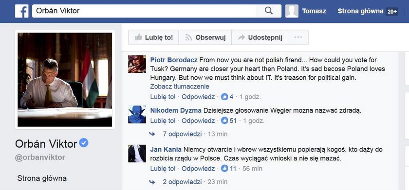 Polacy wyzywają Orbana na Facebooku. Za poparcie Tuska