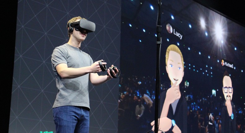 Facebook CEO Mark Zuckerberg on stage at an Oculus developers conference in 2016.
