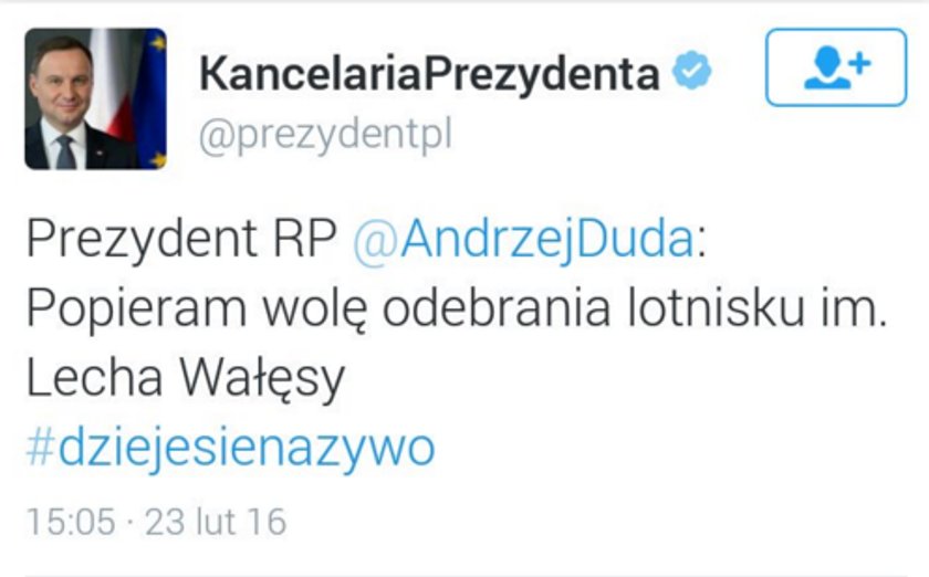 Wpis Kancelarii Prezydenta na Twitterze