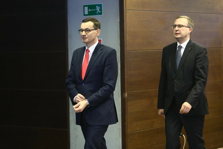 Premier Mateusz Morawiecki i prezes PFR Paweł Borys, jego kluczowy doradca w sprawach gospodarczych