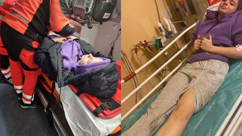 16-letnia Zosia Świstek w karetce tuż po wypadku i w szpitalu, gdzie przeszła operację Fot. arch. rodzinne