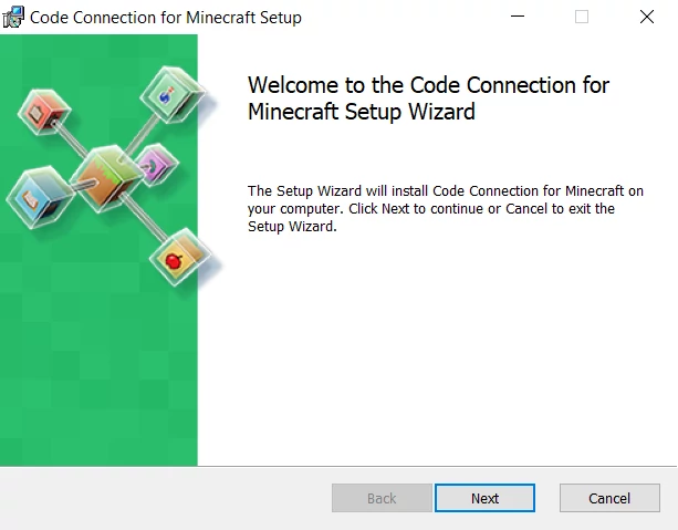 Ekran startowy instalacji dla Code Connection for Minecraft