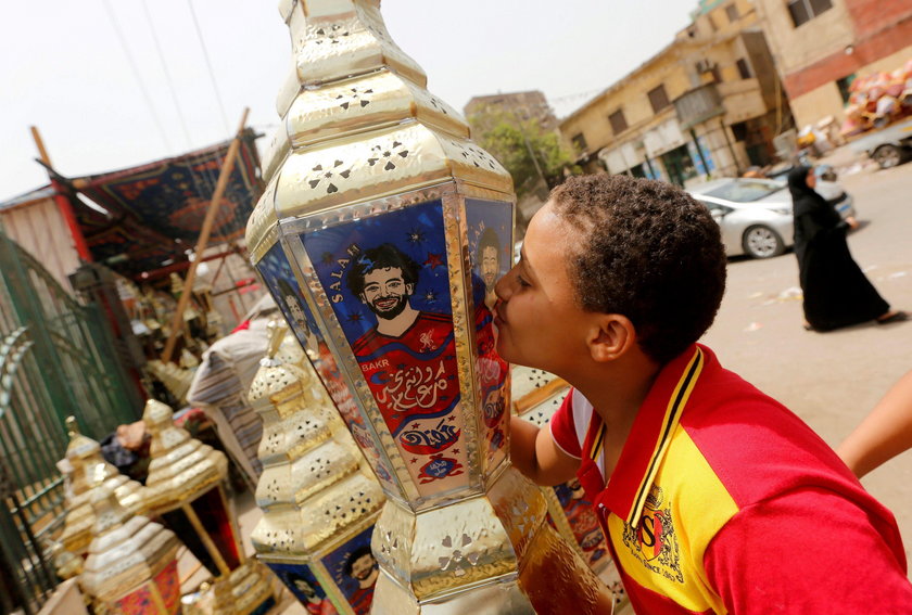 Traditional decorative lanterns known as "Fanous" bearing the image of Liverpool's Egyptian forward 