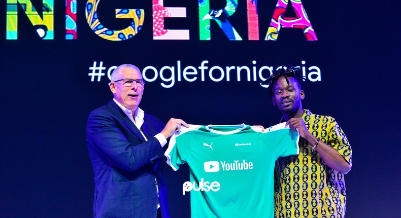 Lyor Cohen with Mr Eazi at the Google for Nigeria week where they announced the partnership between emPawa and YouTube Music