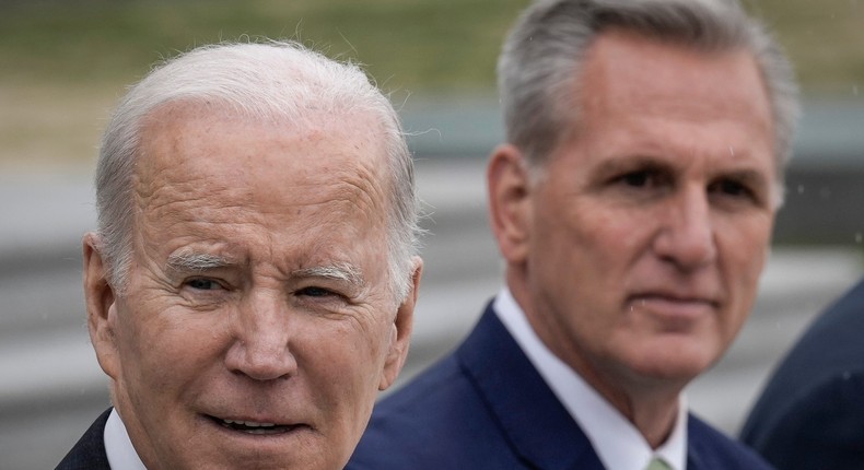 U.S. President Joe Biden and Speaker of the House Kevin McCarthy (R-CA) depart the U.S. Capitol following the Friends of Ireland Luncheon on Saint Patrick's Day March 17, 2023 in Washington, DC. The Friends of Ireland caucus was founded in 1981 by the late Irish-American politicians Irish-American politicians Sen. Ted Kennedy (D-MA), Sen. Daniel Moynihan (D-NY) and former Speaker of the House Tip ONeill (D-MA)Drew Angerer/Getty Images