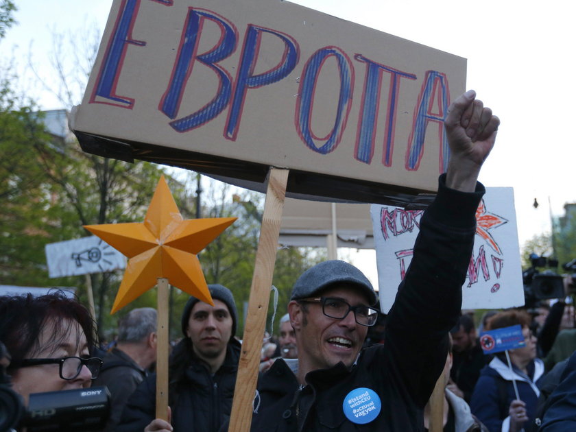 People protest against what they see as the government?s pro-Russia policies near the Russian embass