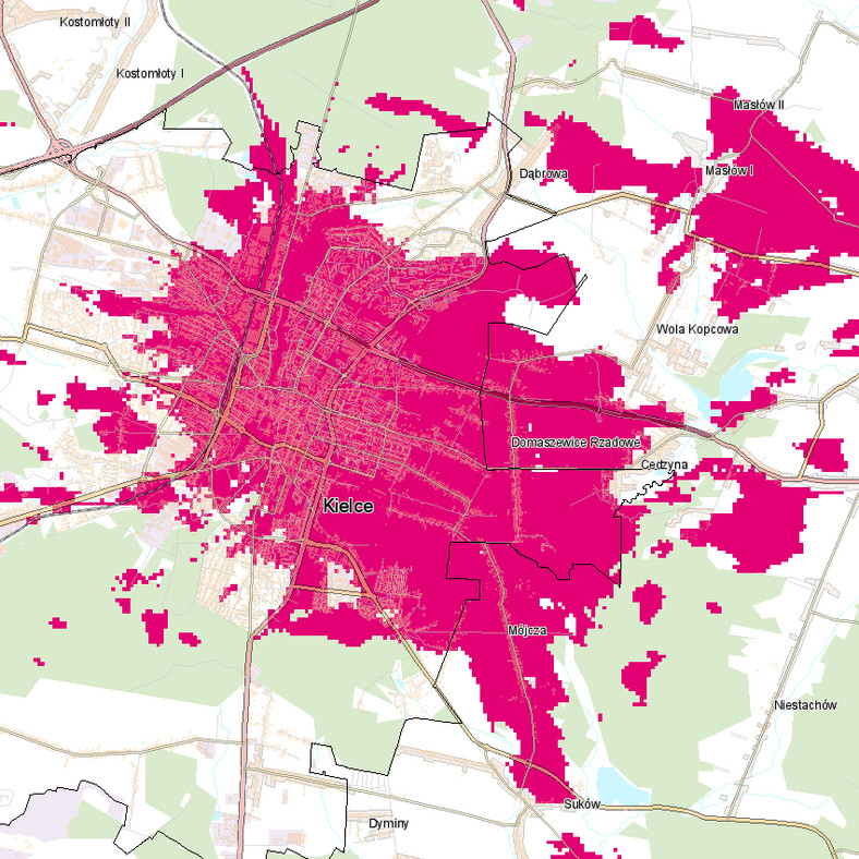 Mapa zasięgu 5G w T-Mobile - Kielce