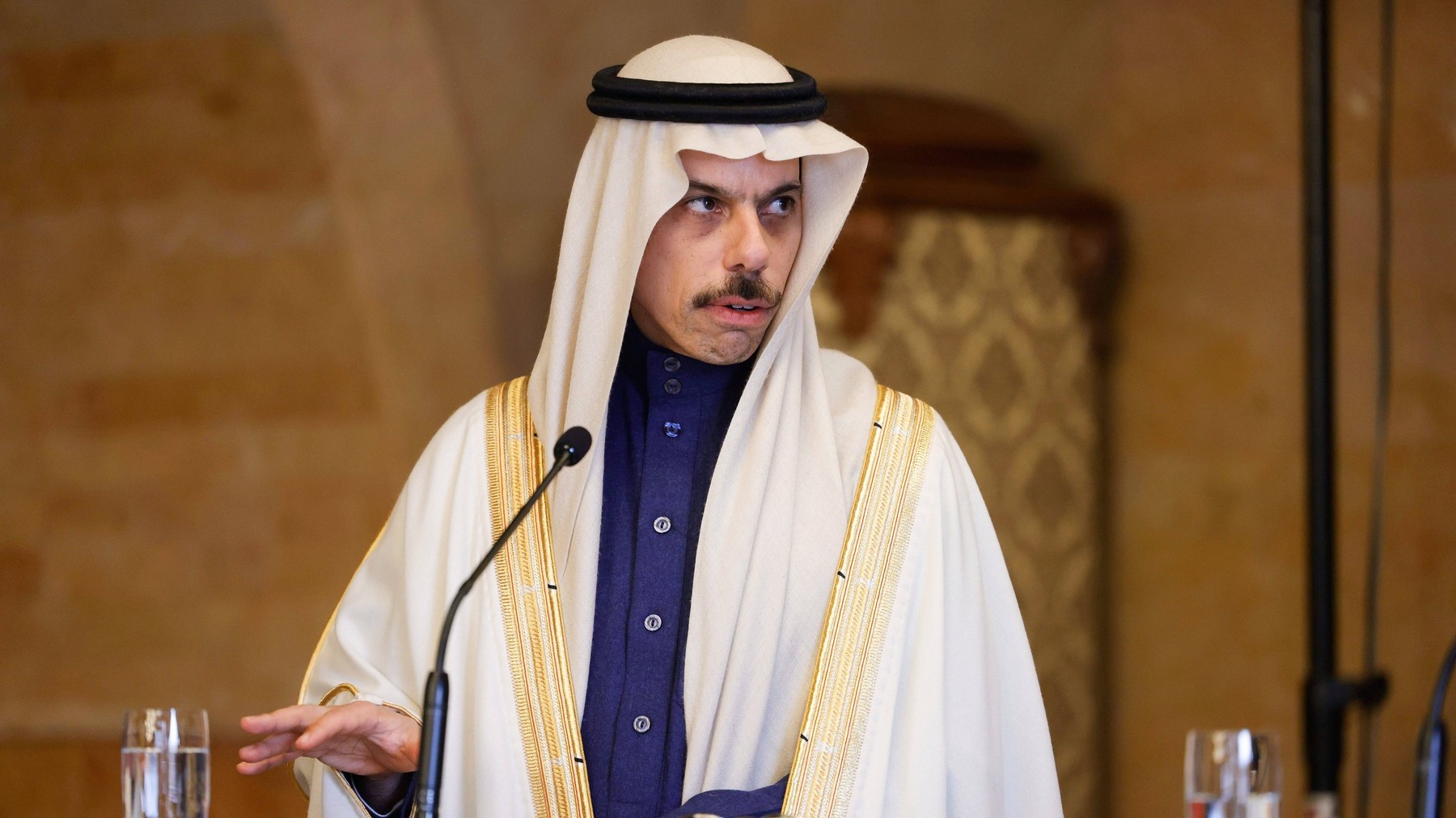 Saudskoarabský minister zahraničných vecí princ Faisal bin Farhan Al Saud. 