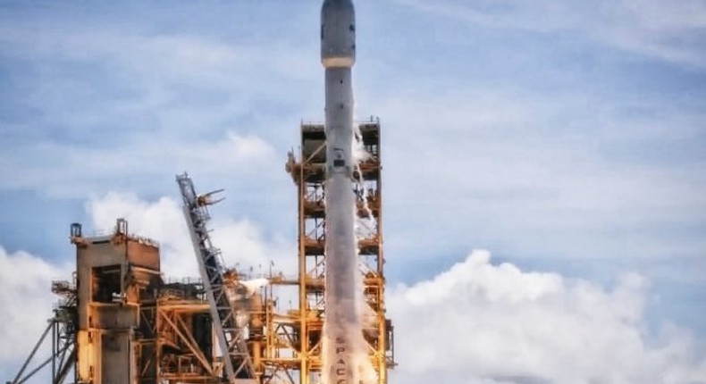 BulgariaSat-1 launches toward space on a used Falcon 9 rocket.