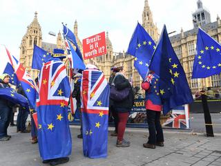  Przeciwnicy brexitu demonstrują przed brytyjskim parlamentem. Londyn, 21 listopada 2018 r.