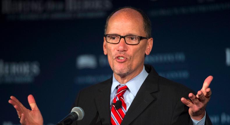 Democratic National Committee Chair Thomas Perez, then the US labor secretary, speaking at the US Chamber of Commerce in 2015.