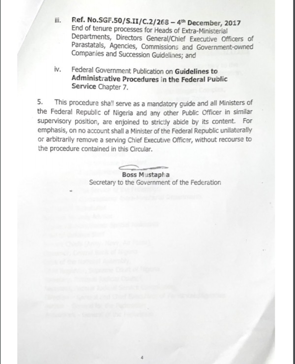 SGF circular to ministers on disciplinary guidelines
