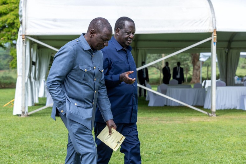 Politics tamfitronics File image of President William Ruto and former Prime Minister Raila Odinga after meeting President Yoweri Museveni in Uganda