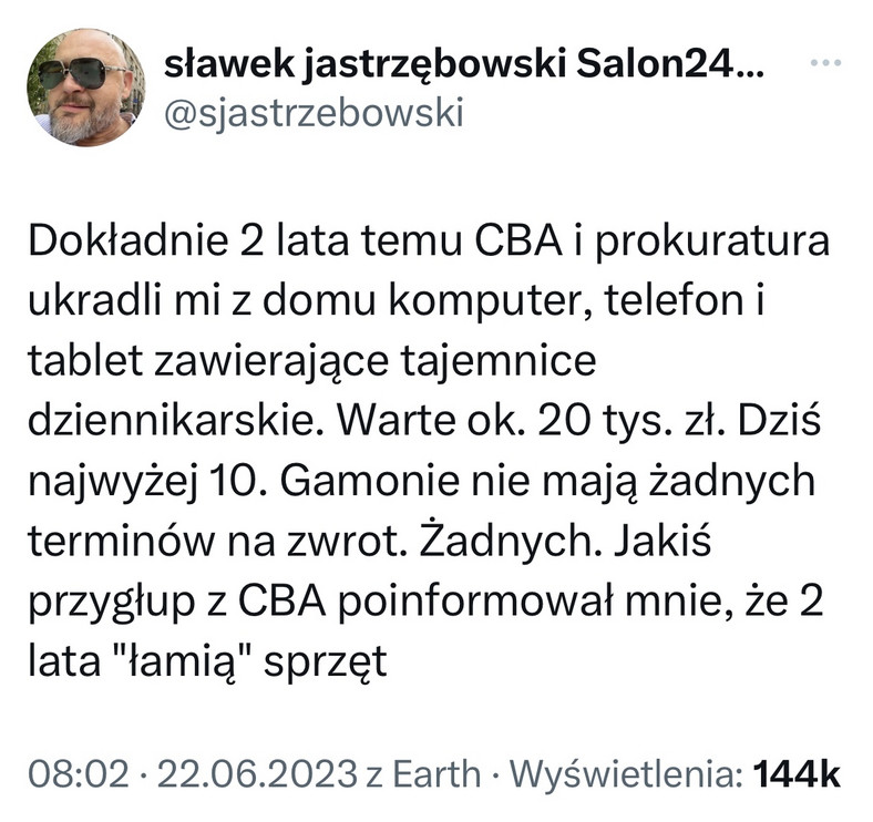 Tweet Sławomira Jastrzębowskiego z 22 czerwca 2023 r.