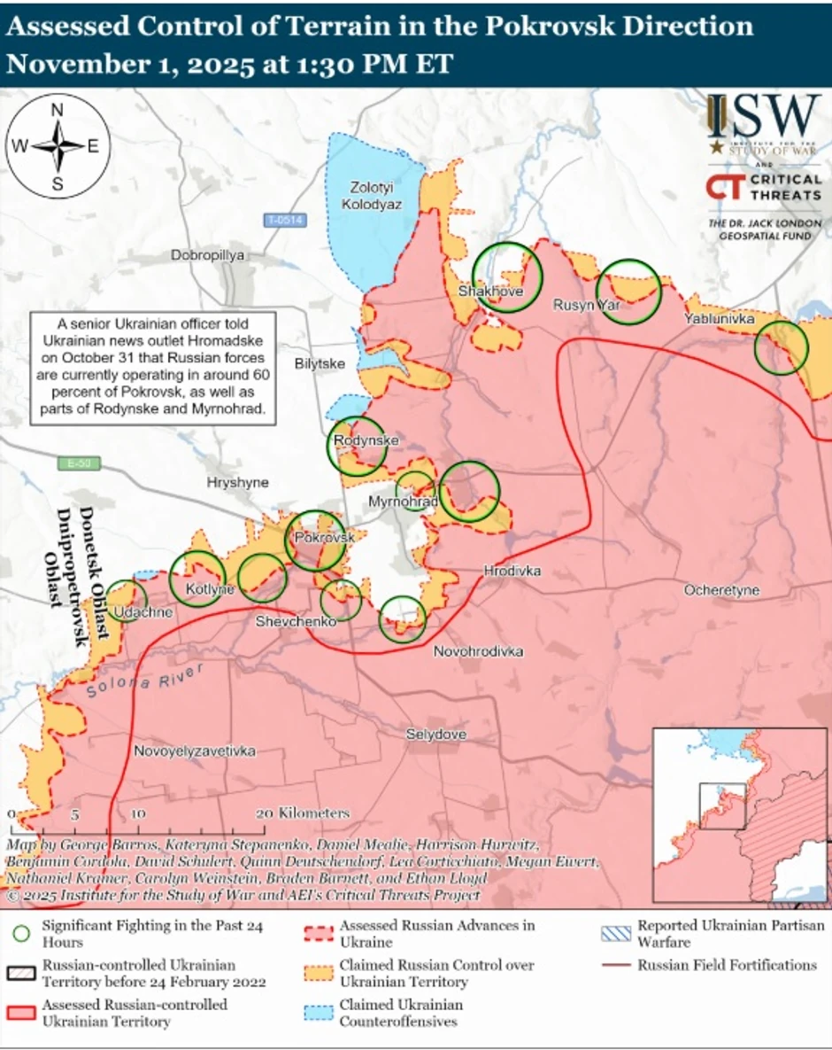 Pokrovsk na mapi ISW