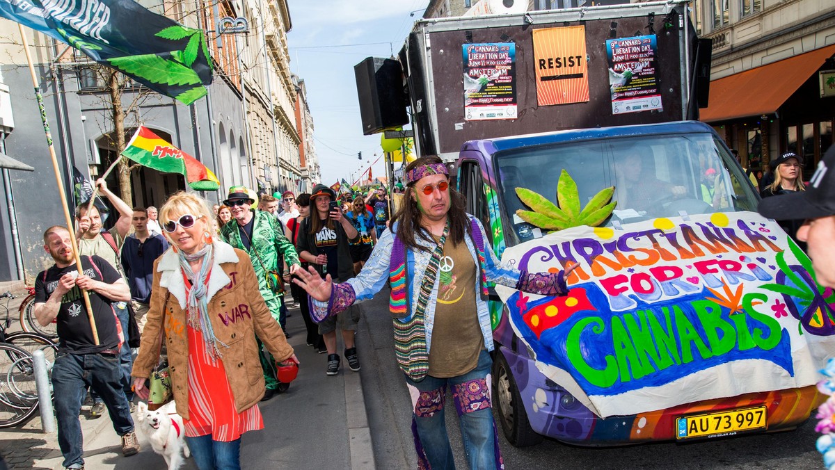 Participants march during the Global Cannabis March in Copenhagen