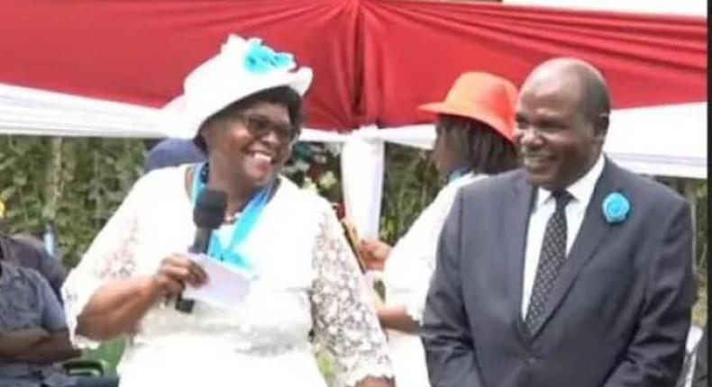 IEBC Chairman Wafula Chebukati, his wife Mary and son Emmanuel in a public function in July 2022