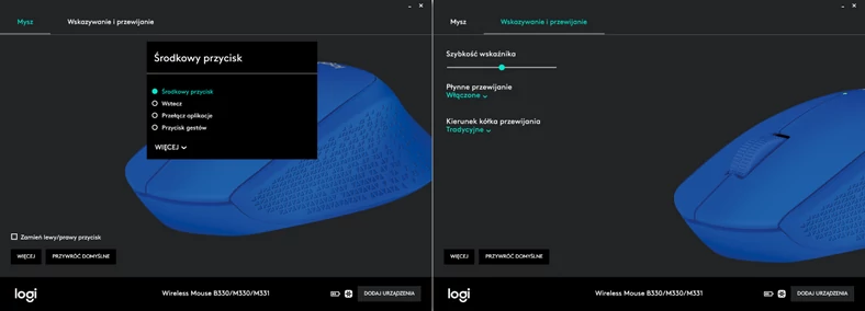 Konfiguracja Logitech M330 w oprogramowaniu Logitech Options