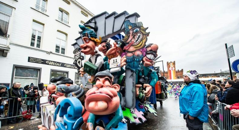 One of many elaborately -- and sometimes controversially -- decorated floats participating in the 91st edition of the carnival parade in the streets of Aalst, Belgium on March 3, 2019