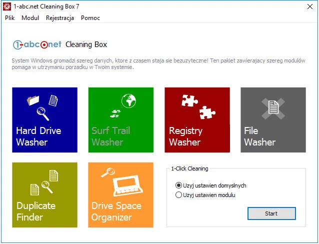 Główne okno programu do optymalizacji systemów Windows - 1-abc.net Cleaning Box
