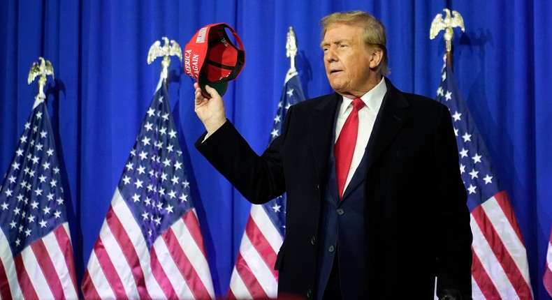 Former President Donald Trump at a campaign rally in Waterford Township, Mich., on February 17, 2024.AP Photo/Paul Sancya