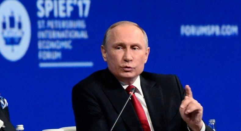 Russian President Vladimir Putin gives a speech at the St. Petersburg International Economic Forum on June 2, 2017