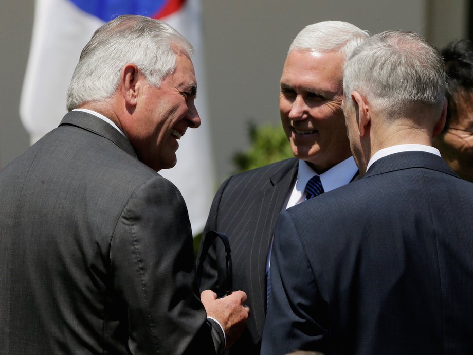 Tillerson with Vice President Mike Pence, center, and Secretary of Defense James Mattis at the White House on June 30.