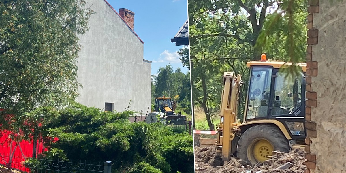 Operator tej koparki natrafił na ludzkie szczątki w ogrodzie na prywatnej posesji w Poczesnej.