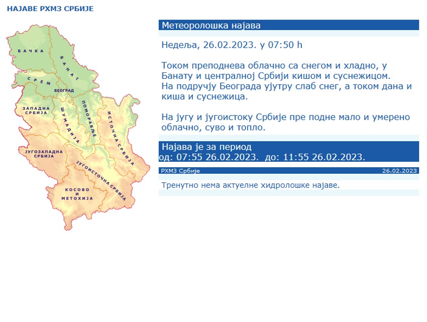 RHMZ upozorenja i najave