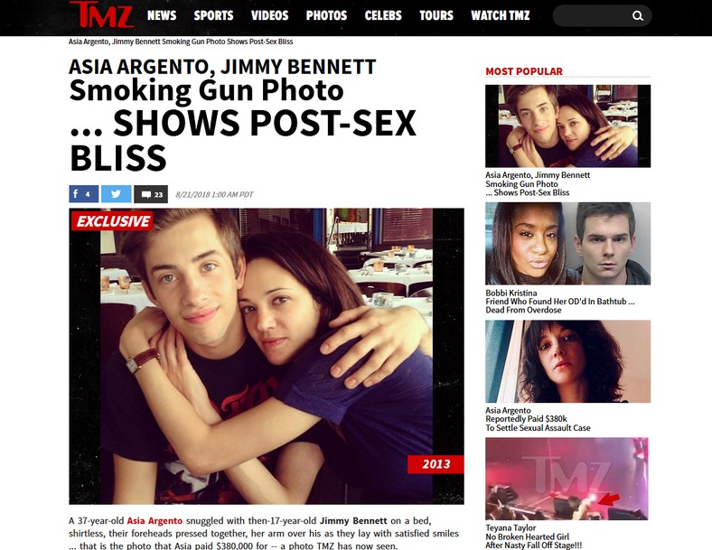 Asia Argento i Jimmy Bennett w 2013 roku