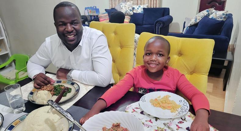 Kevin Otiende and Ethan Macharia enjoying dinner