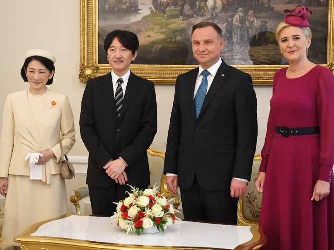 Para książęca Japonii i Andrzej Duda oraz Agata Kornhauser-Duda