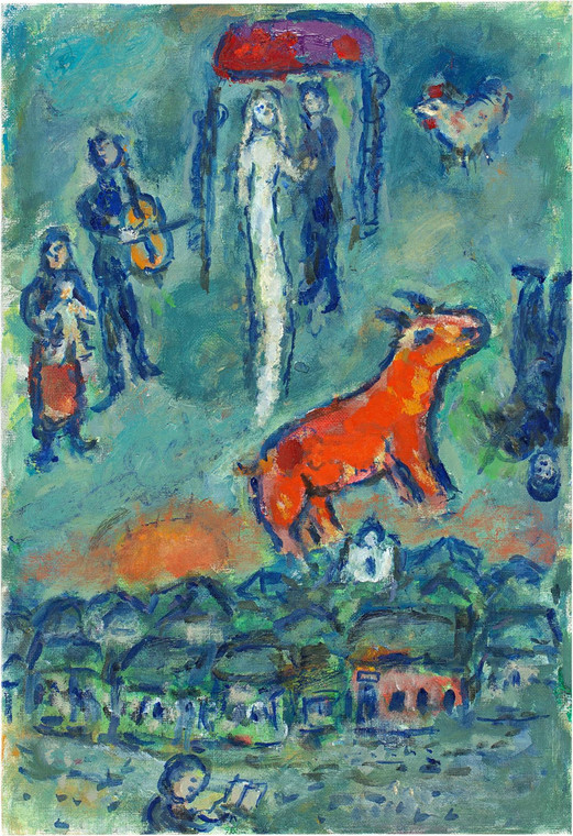 Obraz "Mariés et bouc rouge dans le ciel" Marca Chagalla